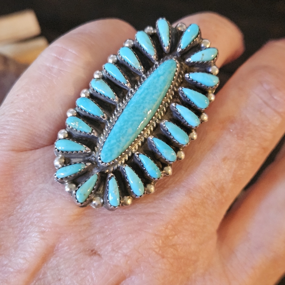 Vintage Navajo 70's Turquoise Cluster Ring